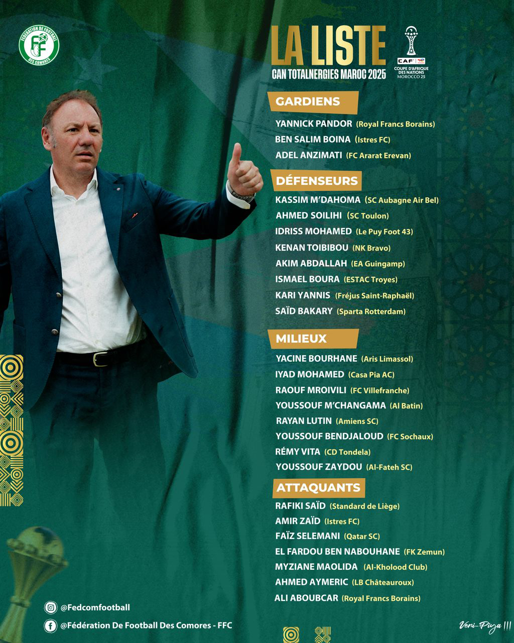 Liste des Cœlacanthes pour la CAN 2025 :  Le choix de la constance pour Stefano Cusin