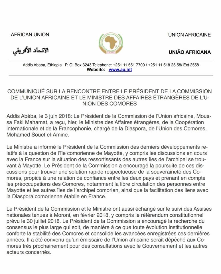 Referendum constitutionnel / L'UA appelle à un large consensus